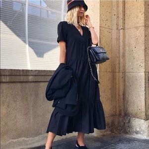 Zara Black Ruffles Poplin Dress Size XS*